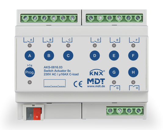MDT AKS-0816.03 KNX Schaltaktor 8-f. 6TE 16A 230VAC C-Last Standard 140üF